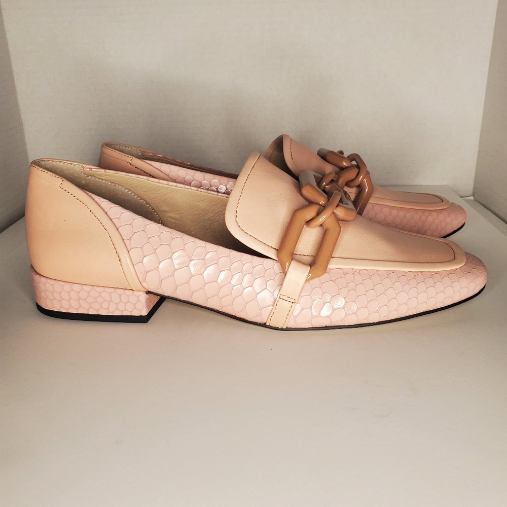 Louis et Cie pink buckle leather loafers